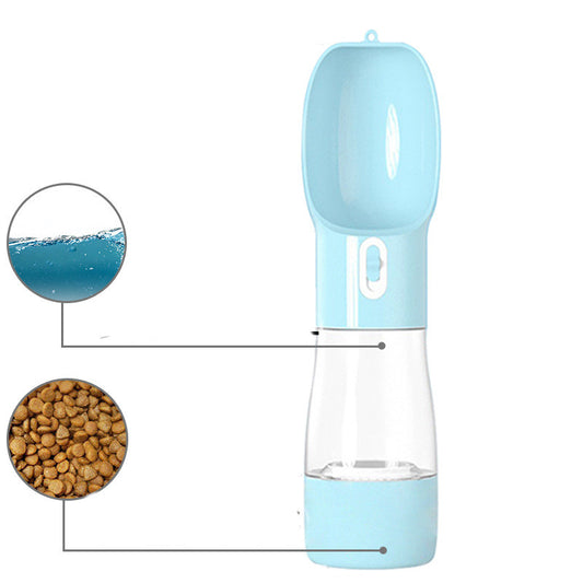 3-in-1 Portable Dog Travel Water Bottle & Food Container (Dishwasher Safe).